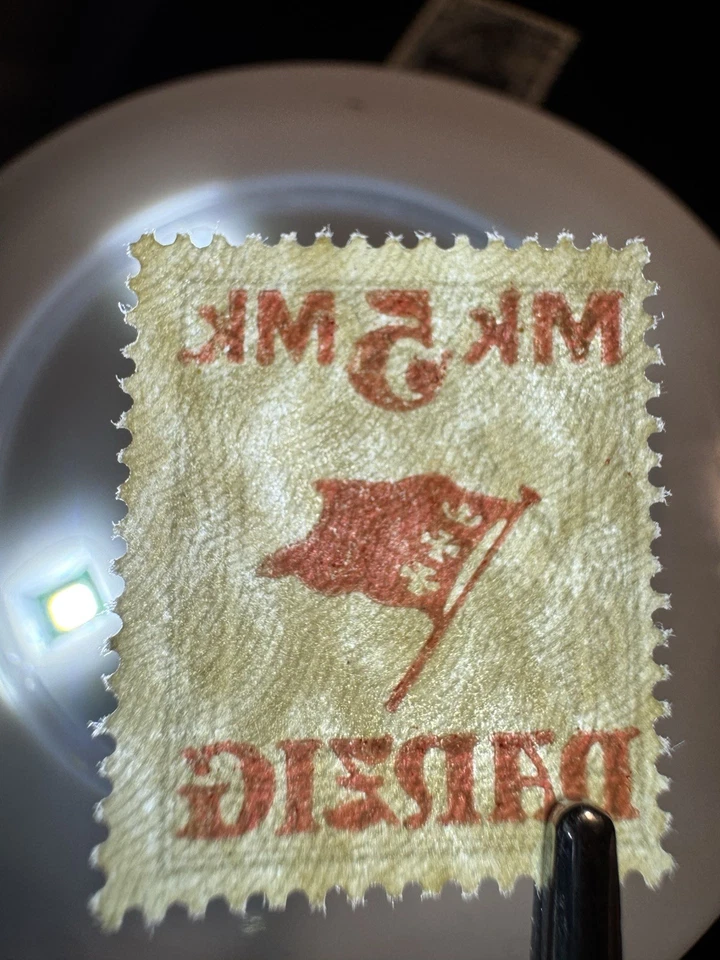 🔥 Danzig 1920 - Edición Bandera 5 Marcos - Oliva/Rojo - Genuino Vintage - F-VF 🔥 Foto 3 de 4