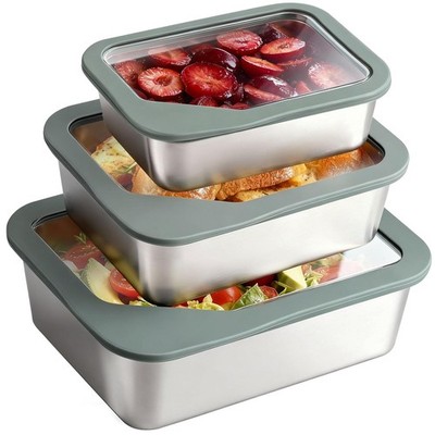Greentainer Stainless Steel Food Storage Container with Glass Lids, 3 Pack Ne...