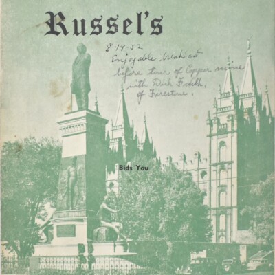 1952 Russel's Cafe Restaurant Menu 18 114 South Main Street Salt Lake City Utah