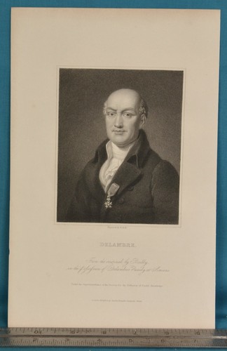 Original 1837 Grabado Antiguo Jean Baptiste Joseph Delambre Caballero de Matemáticas - Imagen 2 de 3