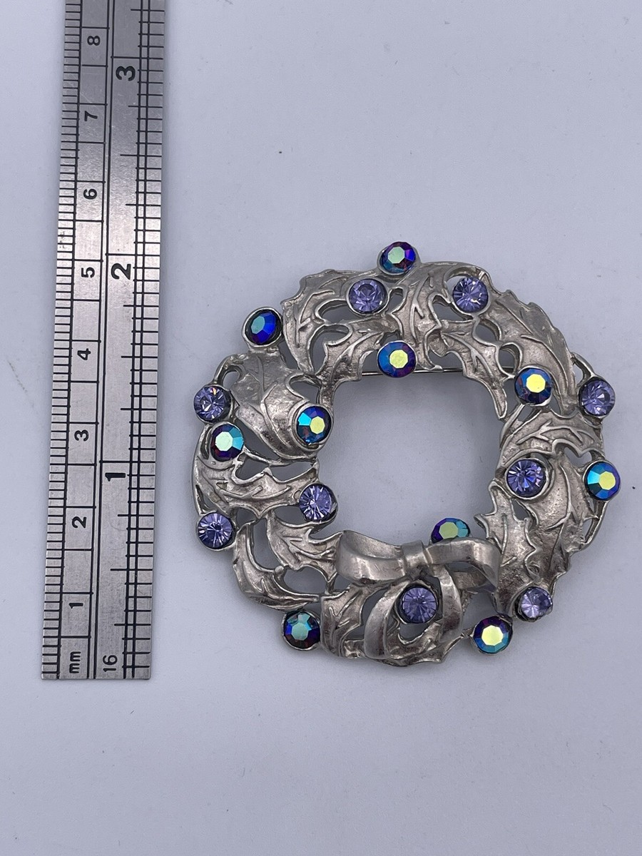 Vintage Signed Silver Starr AB/Amethyst Rhinestone Wreath