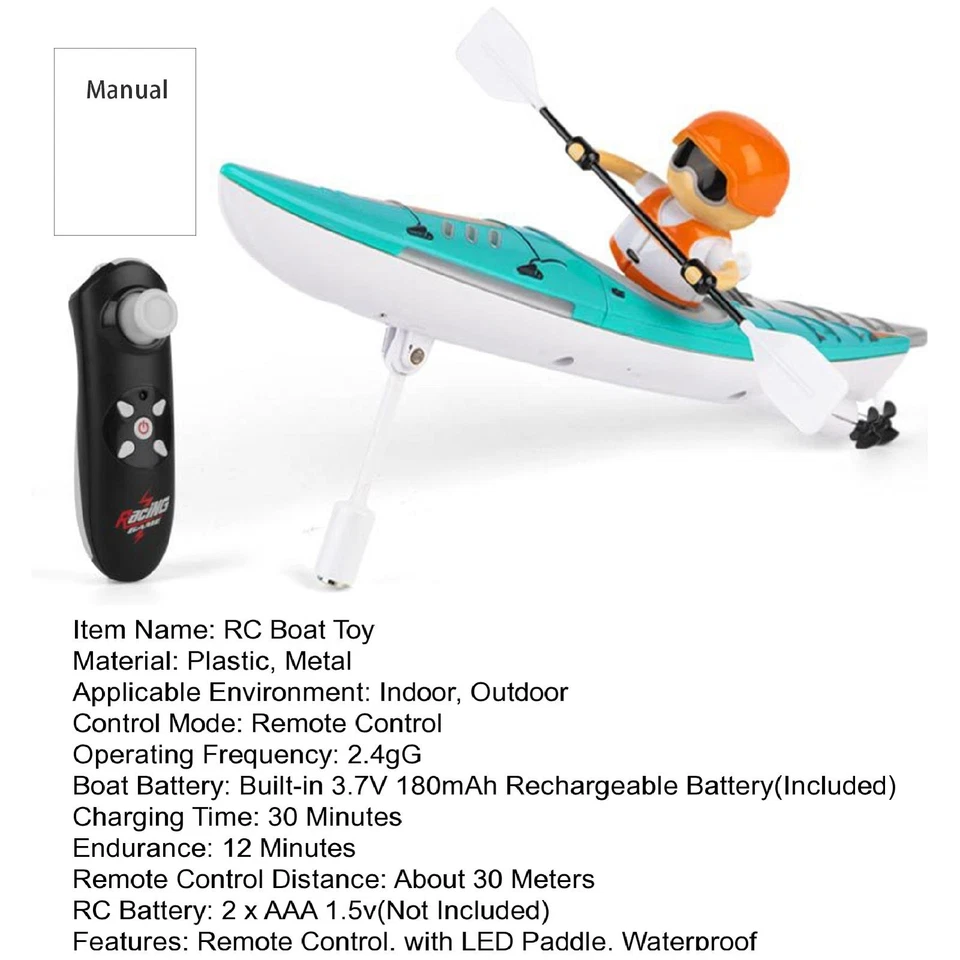 2.4G RC Barco de Carreras LED Paleta 15KM/H Control Remoto Kayak Barco Adulto Niño Regalos Foto 4 de 4