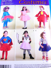 Simplicity 0796 Girls' Costumes Tulle skirt Tutu Leggings Sz 1/2 1 2 3 4 Uncut