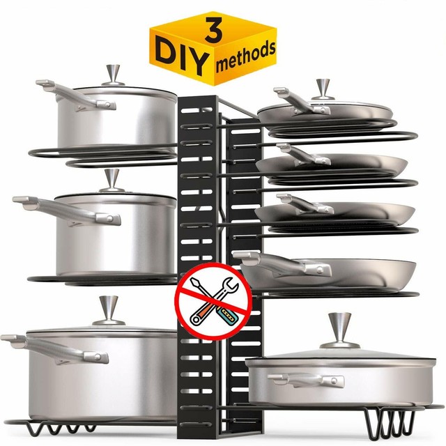 Pot Pan Cookware Kitchen Cabinet Drawer Organizer Storage Rack