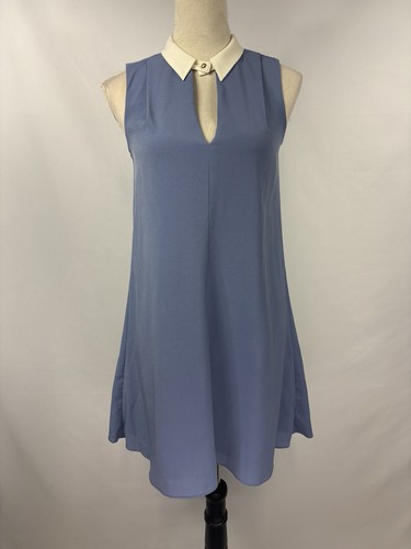 Marchesa Kleid Rosenkragen Blau Creme XS Knielang Ärmellos