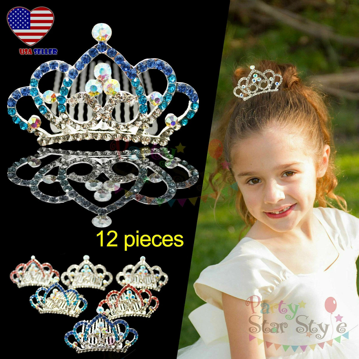 12 pcs Muti-color Princess Crown Mini Hair Comb Girl Tiara For