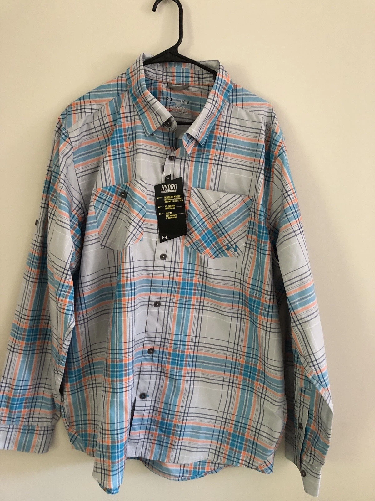 New Under Armour Hydro Armour UPF Quick Dry Plaid Shirt Size XL