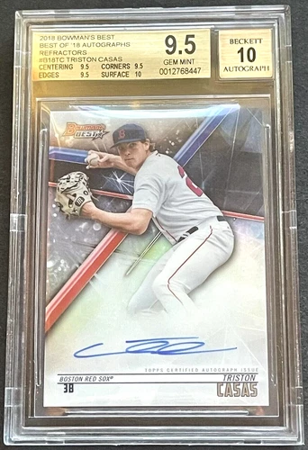 TRISTON CASAS 2018 Bowman’s Best 18 Refractor Rookie RC BGS 9.5 Auto 10 Red Sox