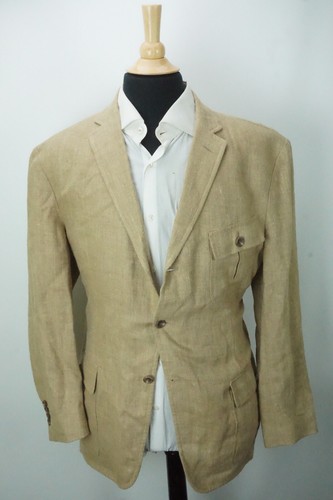 Polo by Ralph Lauren Silk Flax Light Brown Hacking Norfolk Jacket Coat Sz 46R - Picture 3 of 8