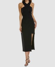 $595 Halston Women's Black Cutout Halter Kora Sheath Dress Size 8