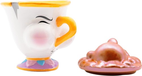 DISNEY BEAUTY & THE BEAST CHIP SHAPED 3D COFFEE MUG NOVELTY CUP WITH LID - Picture 2 of 2