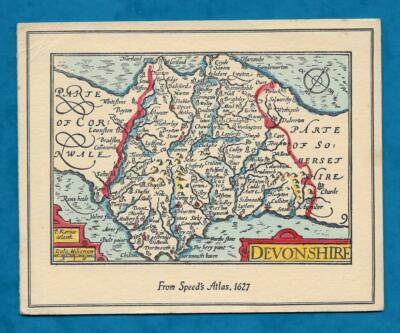 1950s GREETING CARD SPEED'S MAP OF DEVONSHIRE