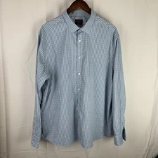 UNTUCKIT MENS 2XL White Blue Plaid Long Sleeve Button Up Shirt Polyester