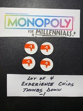 Monopoly For Millennials Red #1 Thumbs Down Experience Chips 2018 Lote de 4