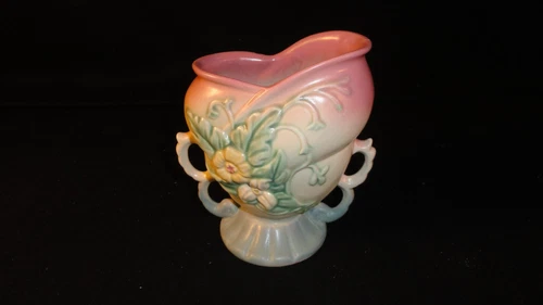 Hull Art Pottery W-5 6 1/2" Four Handle Vase, Wildflower Pattern, small chip