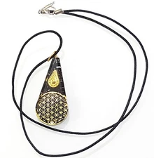 Flower of Life Sacred Geometry Black Tourmaline Orgone Pendant EMF Protection 