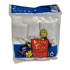 3 PAIR VINTAGE KIM & TIM WHITE STRETCH KIDS SOCKS SIZE 4 - 6.5 NOS NEW SEALED