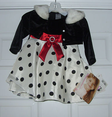 Youngland Infant Girl Black Polka Dots Shrug Dress Set- 3 Pcs Detachable Collar