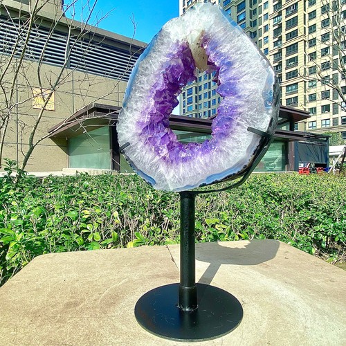 7.37LB Natural Amethyst Cave Crystal Slice Crescent shaped Hand Cut Repai - 第 1/17 張圖片
