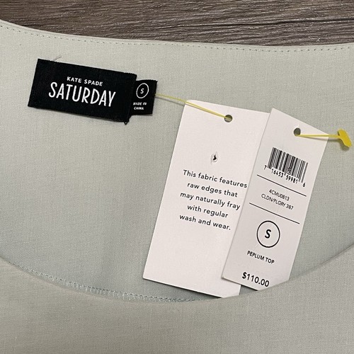 Top Kate Spade Saturday verde menta manga corta algodón peplum talla S nuevo con etiquetas $110 - Imagen 7 de 8