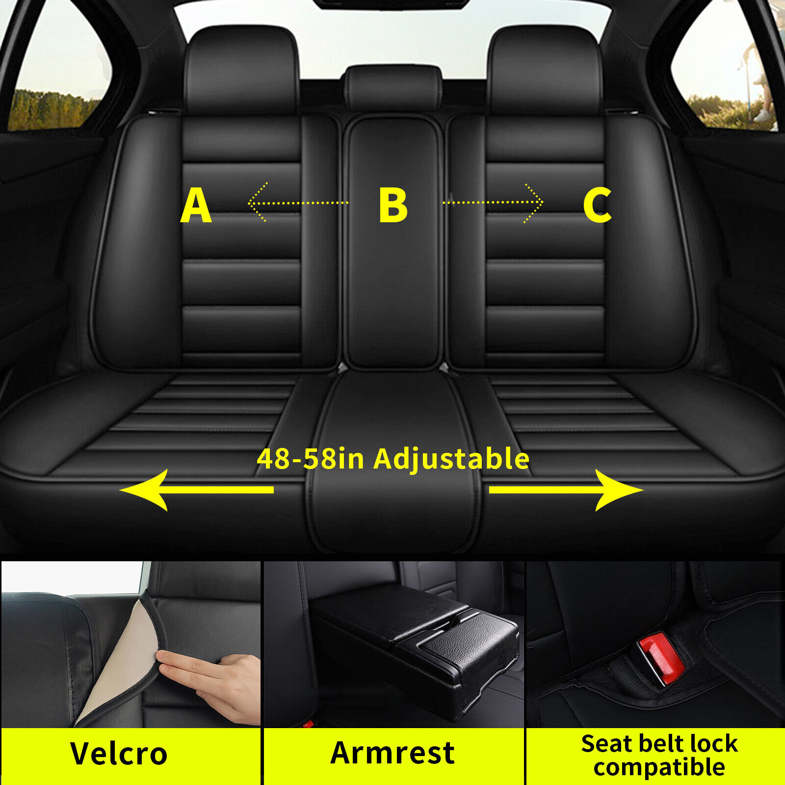 Car Seat Cover Protector Front&Rear Cushion Pad For Ford Ranger 2019-2024 Black