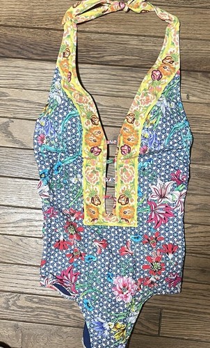 BRAND NEW Johnny Was Seaton Halter Plunge One Piece Swimsuit Sz S - Picture 10 of 11