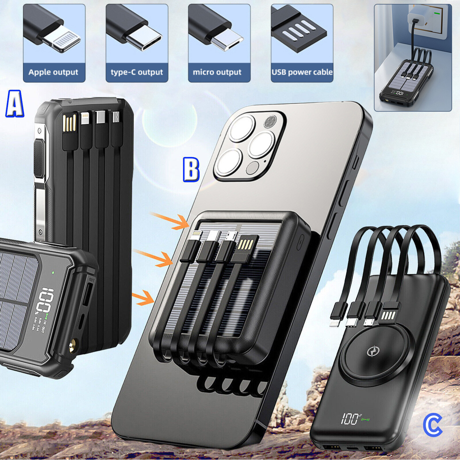 30000mAh 4 USB Fast Charging Wireless Power Bank with External Battery Backup