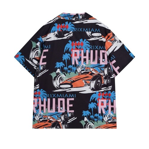 NUEVO Hombres Mujeres RHUDE Alta Calidad Ocio Algodón Manga Corta Solapa Camisa Talla:S/XL - Imagen 10 de 25