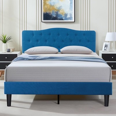 Queen Size Bed Frame Upholstered Platform with Tufted Adjustable Headboard/Ma...