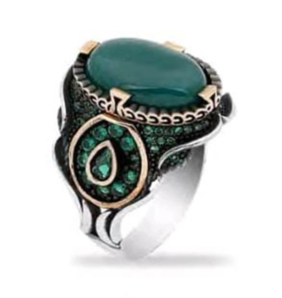 Anillo de plata de ley 925 estilo joyería turca para hombre con piedra de circón beige Foto 3 de 4