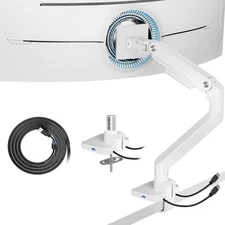 ARES WING Ultrawide Monitor Arm White USB AC 17 to 49 Inch Heavy Duty Gas Spring