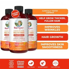 Liquid Morning Multivitamin + Hair Growth, Peach Mango, 15.22 fl oz (450 ml)