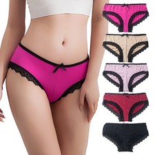 3X Women's Low Waist Lace Bow Ice Silk Panties Cotton Gusset Breathable Briefs