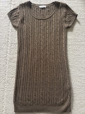 Vintage Forever 21 Brown Cable Knit Short Sleeve Sweater Dress Size Medium