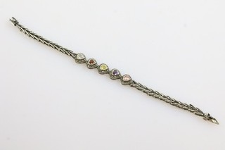 Armband 925er Silber verschiedene Halbedelsteine Herzform Markasiten (BX3650)