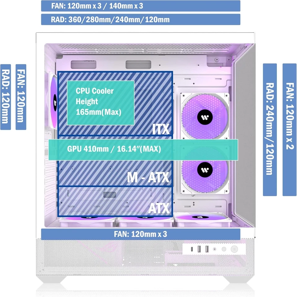 ATX PC-Gehäuse 6×120 mm ARGB PWM-Lüfter vorinstalliert ,Mid-Tower Gaming - Bild 3 von 4