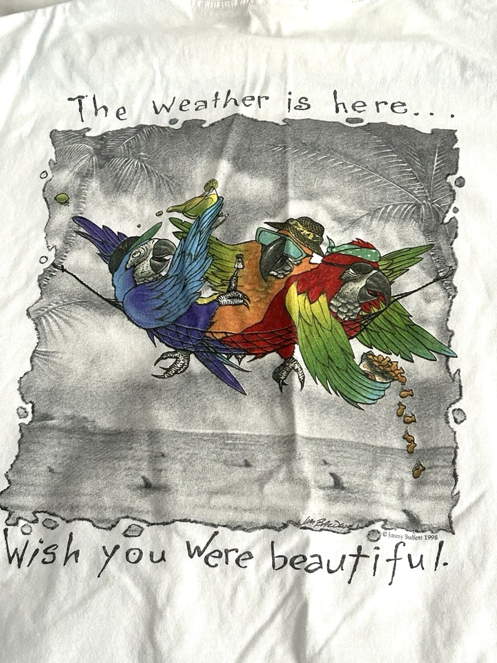 Vtg  Jimmy Buffett Margaritaville 2XL Weather is Here Wish You Were Beautiful 98 - Image 3 of 4