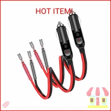 holder 2 Pack 12V Fused Cigarette Lighter Male Plug with Leads & LED Light, 16AW