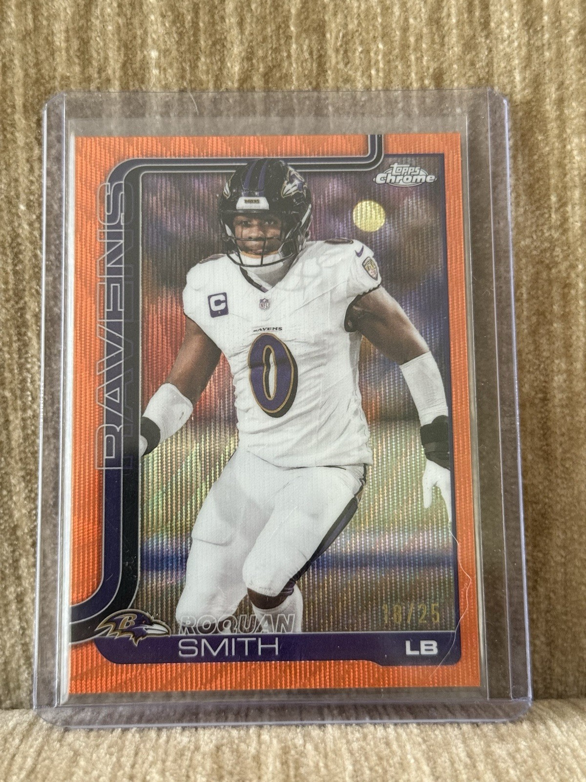 2025 Topps Chrome Football #27 Roquan Smith Orange Wave Refractor /25 Ravens