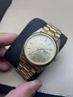 Vintage Seiko SQ President 6923-8089 Gold Tone Fluted Bezel Day Date Men's 1985