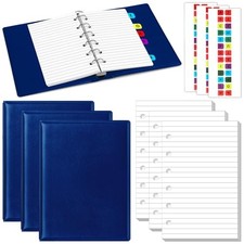 3 Set Mini 6 Ring Binder 3x5 with 300 Paper 78 Dividers Dark Blue