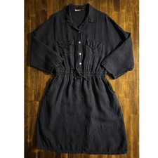 Francesca Bettini Women's Large Shirt Dress 100% Linen Collared Drawstring Waist