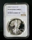 2000 P $1 American Proof Silver Eagle NGC PF 69 Ultra Cameo Brown Label #6715