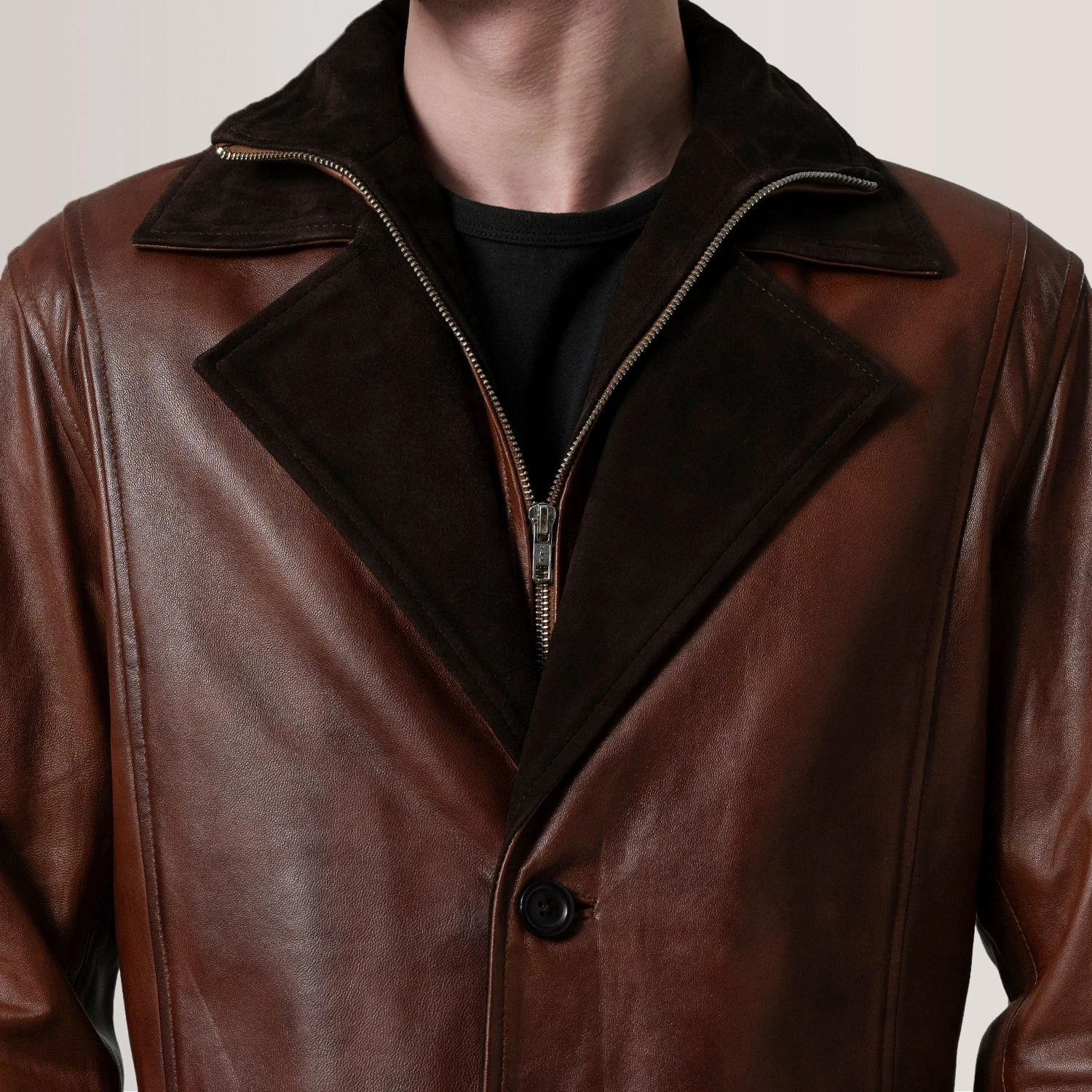 Mens Genuine Leather Trench Coat Long Brown Waxed Vintage Jacket Overcoat Winter - product detail image 6