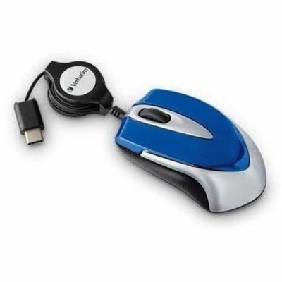 Corded Optical Computer Mouse, Mini Travel, 3 Buttons, USB-C (Blue), 70237