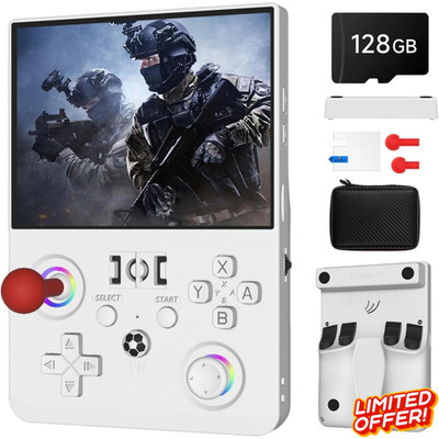 R36MAX 2 Retro Handheld Game Console, 4.5 Inch IPS HD Screen Inch, White