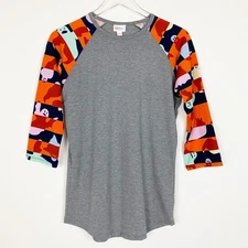 LuLaRoe Randy Shirt Gray Baseball Style Ghost Print Sleeves Women's Size S NWOT
