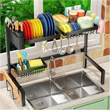 SNSLXH 2 Tier Over The Sink Dish Drying Rack, Kitchen Large Dish Drying Rack Ove