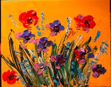 COOL  FLOWERS  Abstract Modern Original Oil Painting  CANVAS BY KAZAV 3th3D