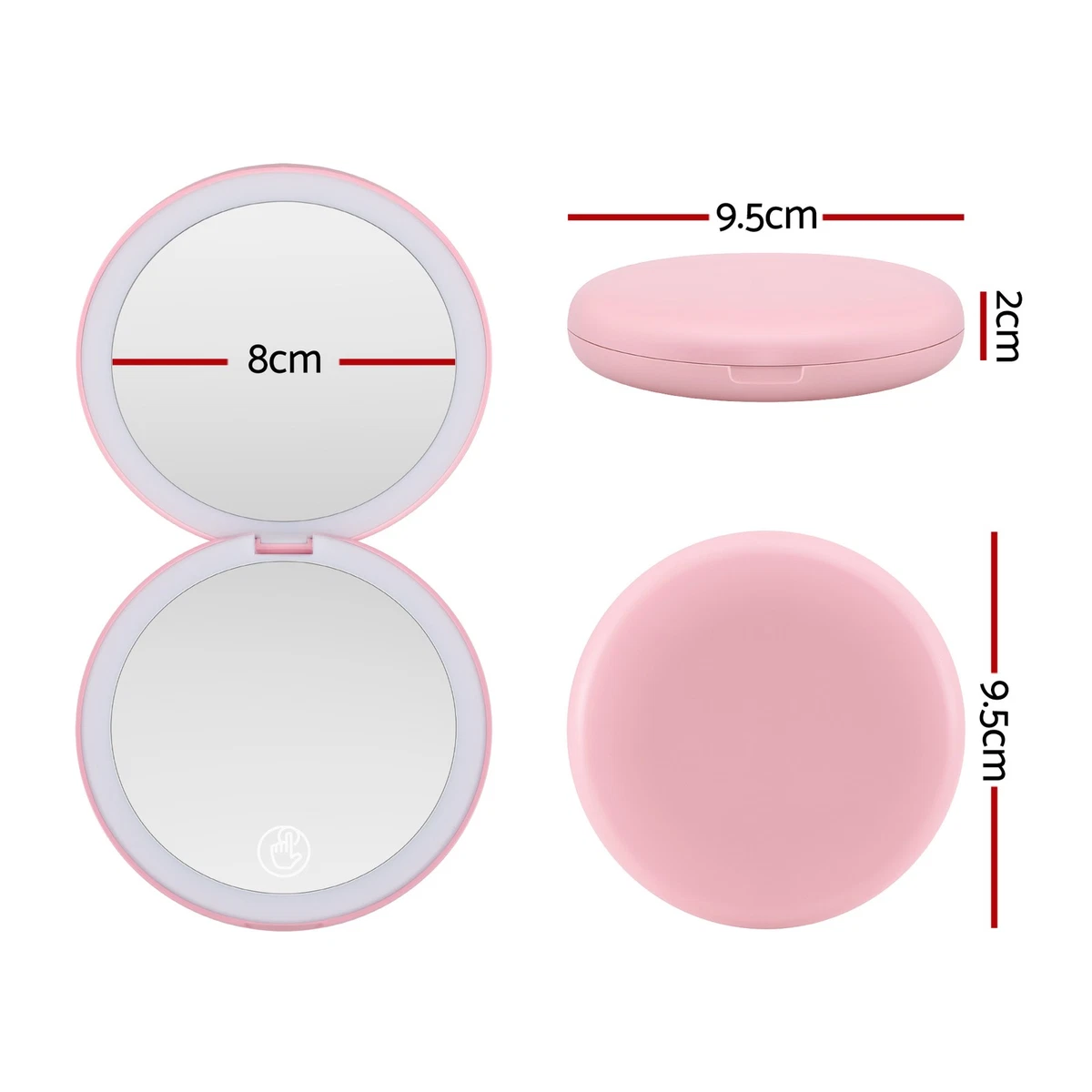 Embellir LED Compact Mirror Pocket-Sized Travel 1x 10x Magnification Round Pink